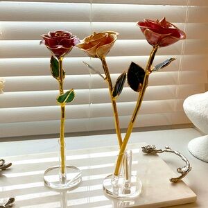 Gorgeous Steven Singer  24 Karen Gold dipped Roses🌹set of 3 Certified Real Gold🥀